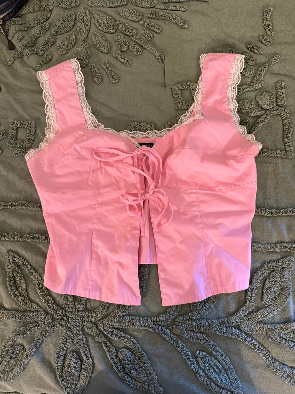 Pink Lace-Trim Tie-Front, FITS DDD no bra